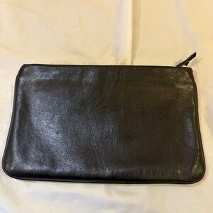 Epitome Top Clutch Purse Leather Zipper Handbag Black Italy Hand Held WPL 9362